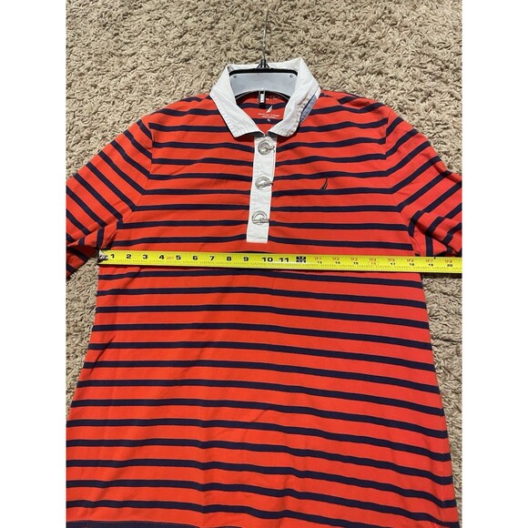 Nautica Women’s Quarter Sleeve Polo Shirt, Red And Navy Stripes With Toggles, XL - Picture 7 of 7